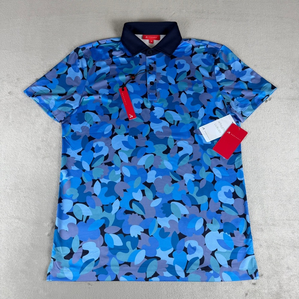 Redvanly Fleurs Polo Mens Small Midnight Navy Blue Performance Golf $110 New NWT